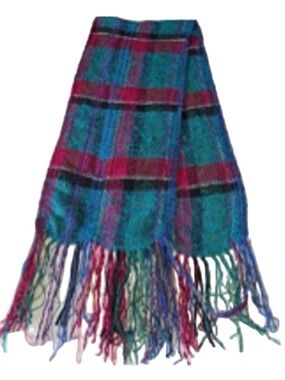 Susan Kelso Scarf One Size Teal Pink Plaid